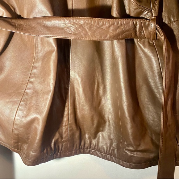Remy Vintage Brown Buttery Soft Leather Belted Oversized Unisex Jacket, Med/Lg - Picture 16 of 16